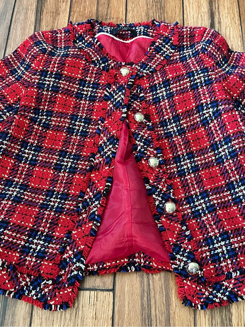 Talbots Blazer Women 6P Red Tartan Plaid Wool Holiday Career Festive Jacket